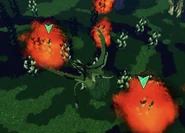 Crops in the Crop Defense mini-game, both normal and burning shown.