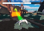 A green beam guiding the player to the next glowing pumpkin