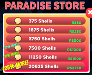 Red version of the Paradise Store, featuring the Shells tab