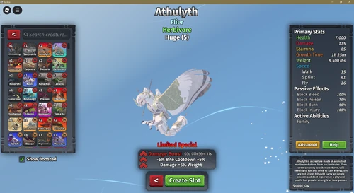 View Creatures Menu when selecting a boosted unlocked creature