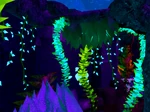 Various glowing underwater plants in the current Swamp Hollow during a Warden's Nebula