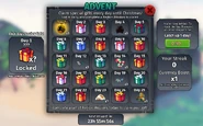 Advent Calendar started; also shows it saying a day was missed, despite it being the first day