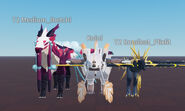 Koini's size compared to that of Ibetchi and Flixlit, front view