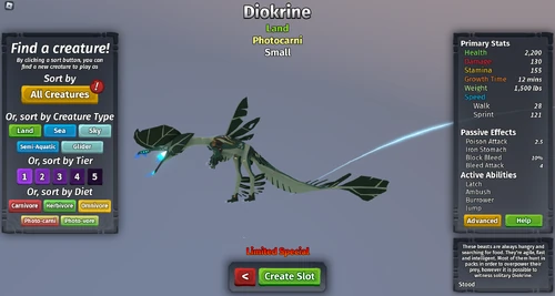 View Creatures Menu when selecting an unlocked creature