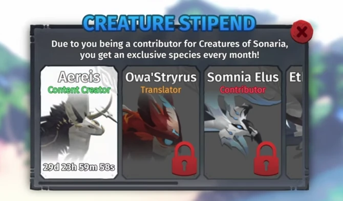Creature Stipend Window, 15th March 2024