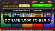 The donation menu with missions locked behind the 1,000 Shoom donation goal