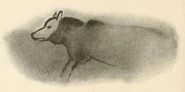 Polychrome cave painting of a gray wolf