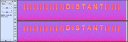 A spectrogram view of the audio file, one.ogg. It shows straight lines and the word "Distant".