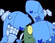 Plankton viéndose rodeado de ballenas en el vacío