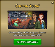 Luke, along with Gwen, in a "Coming Soon" in-game popup as more cases for Supernatural Investigations are added.