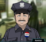 Ramirez, wearing an "I VOTED" badge.