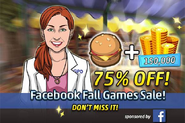Grace na Promoção de Outono dos Jogos do Facebook: Super Pacote de Hambúrguer e 150.000 Moedas.
