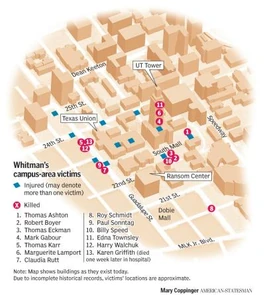 Map of the campus area where casualties were found.