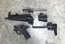A disassembled MP5A3.