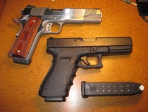 A Glock 21 and an M1911.