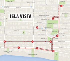 Rodger's pathway throughout Isla Vista during the killing spree.