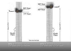 World Trade Center 9-11 Attacks Illustration with Vertical Impact Locations