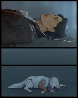 Fan art of '"`UNIQ--nowiki-00000013-QINU`"'Pin after his creator's death, by '"`UNIQ--nowiki-00000014-QINU`"'