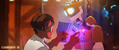 Fan art of '"`UNIQ--nowiki-00000011-QINU`"'Imahara Joe investigating FCG, by '"`UNIQ--nowiki-00000012-QINU`"'