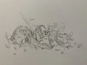 Fan art of '"`UNIQ--nowiki-00000057-QINU`"'Little Mister protecting Fearne, by '"`UNIQ--nowiki-00000058-QINU`"'