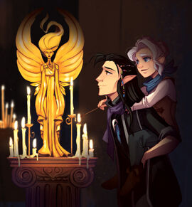 Vax and Pike at shrine to Sarenrae