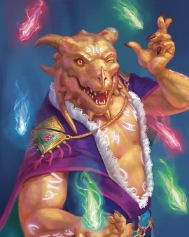 Official art of , a runechild dragonborn (cropped from a larger image), by&nbsp;