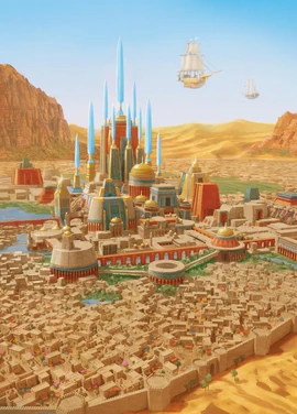 Depiction of Ank'Harel, dominated by the Cerulean Palace, by&nbsp; from 