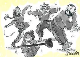 Adventurers dancing by Elaine Tipping