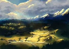 Fan art of '"`UNIQ--nowiki-00000018-QINU`"'the Amber Crossroads, looking toward the , by '"`UNIQ--nowiki-00000019-QINU`"'