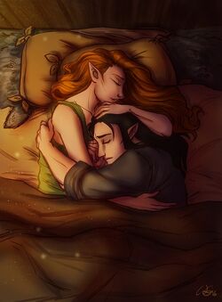 Fan art of '"`UNIQ--nowiki-00000065-QINU`"'Keyleth and Vax'ildan spending the night together'"`UNIQ--ref-00000063-QINU`"', by '"`UNIQ--nowiki-00000066-QINU`"'