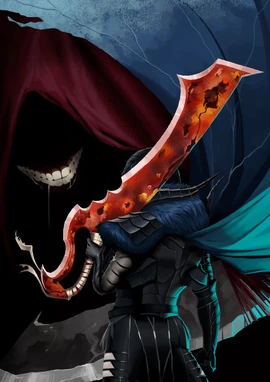 Fan art of '"`UNIQ--nowiki-0000000B-QINU`"'Yasha wearing the Tuskborn Breastplate, standing before , by '"`UNIQ--nowiki-0000000C-QINU`"'