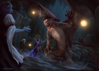 Fan art of '"`UNIQ--nowiki-00000001-QINU`"'the manticore fight, by '"`UNIQ--nowiki-00000002-QINU`"'