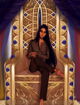 Fan art of '"`UNIQ--nowiki-0000001C-QINU`"'J'mon Sa Ord on the throne, by '"`UNIQ--nowiki-0000001D-QINU`"'
