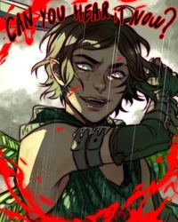 Fan art of '"`UNIQ--nowiki-0000003C-QINU`"'Thimble finishing off Casimir, by '"`UNIQ--nowiki-0000003D-QINU`"'