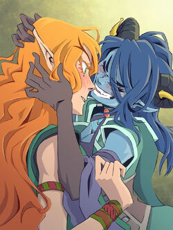 Fan art of '"`UNIQ--nowiki-0000002B-QINU`"'Jester saying goodbye to Artagan, by '"`UNIQ--nowiki-0000002C-QINU`"'
