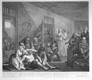 , Plate 8, 1735, and retouched by Hogarth in 1763 by adding the Britannia emblem'"`UNIQ--ref-00000001-QINU`"''"`UNIQ--ref-00000002-QINU`"'