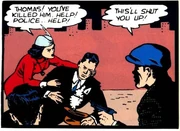  and  are shot by  in Detective Comics #33 (November 1939), art by Bob Kane