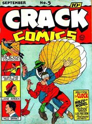 Crack Comics #5 (Sept. 1940), first use of the "Quality Comic Group" logo (to right of "COMICS"). Cover art by .