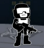 Tankman wielding a gun in Newgrounds Rumble.