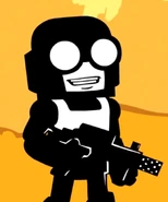 Steve wielding a gun in TANKMEN.