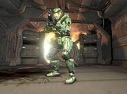 Spartan-048, holding off Covenant troops after being separated from his squad
