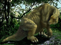 Illustration of a giant ground sloth by Hermann Trappman.
