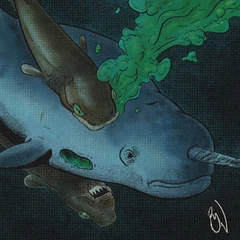 The existence of the giant cookiecutter shark is based on injuries observed on narwhals (© Robert Jacob Woodard, Used with Permission).