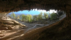 The entrance to the Cueva del Milodon, seen from within the cave, photographed in 2006.