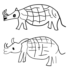 Illustrations of the river-dwelling (top) and savannah-dwelling (bottom) ngoubous, based on Baka depictions photographed by .