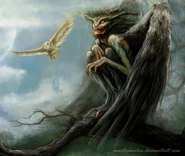 An artist's depiction of a Striga, note the owl motif.