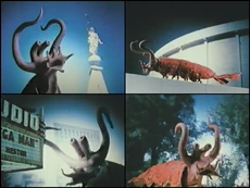 Movie stills from the horror short film (Attack of) The Giant Brine Shrimp (1973) by Mike Cassidy. The stop-motion animation of the monster was a crucial part of the film's popularity.