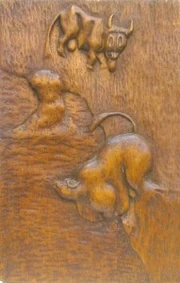 Wood carving of la vaca marina, notice the fat human breasts.