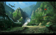 Early concept artartwork of Crysis-military camp ground surface concept.