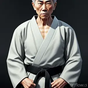 Sensei Ito after teaching a student to not underestimate him. AI generated.